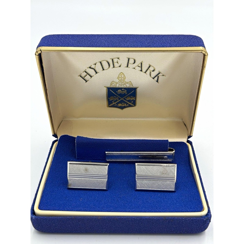 Hyde Park Men's Silver Tone Jewelry Set - Cufflinks and Tie Clip